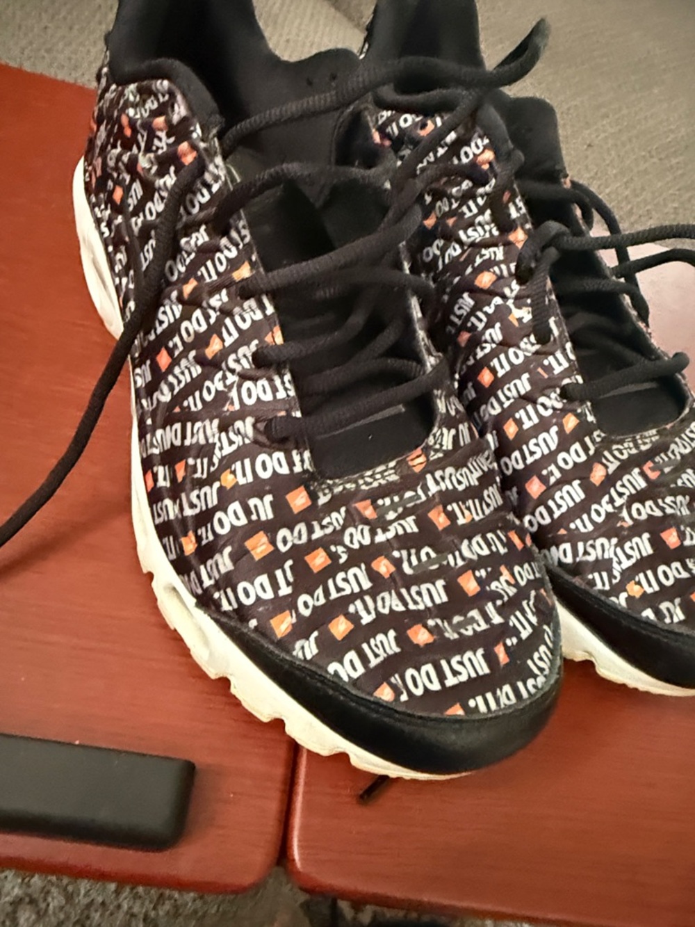 Nike Black, White and Orange 'Just Do It' Logo Running Shoes - Picture 2 of 5